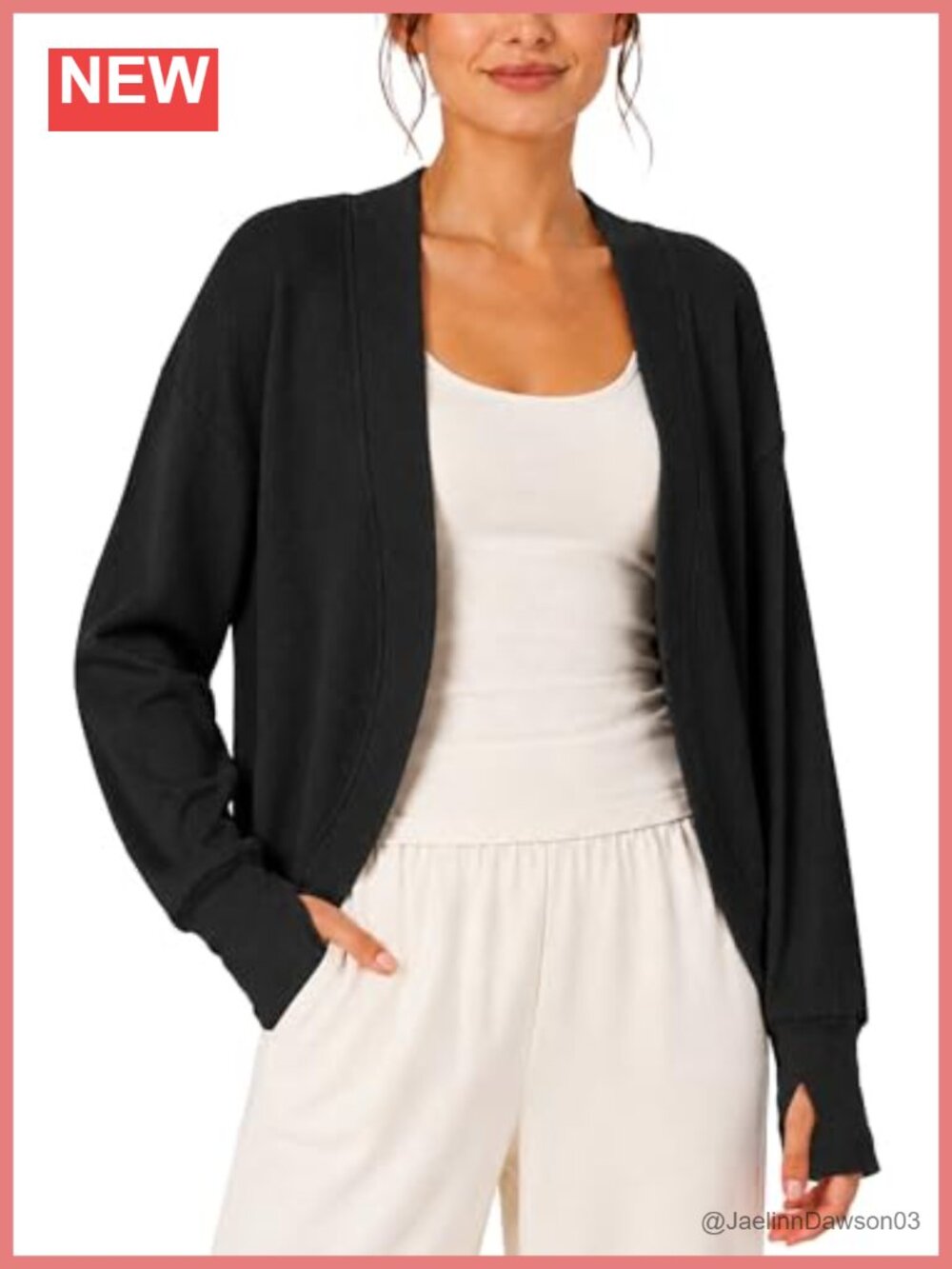 Open Front Cardigan with Thumb Holes Batwing Sleeve Knit Sweater